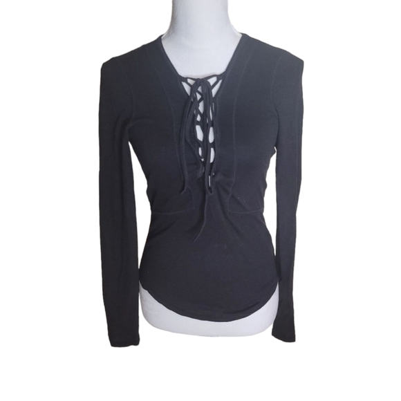 SOLD ~ Free People Lace Top Womens XSmall Long Sleeve Black Feminine XS - Picture 2 of 4
